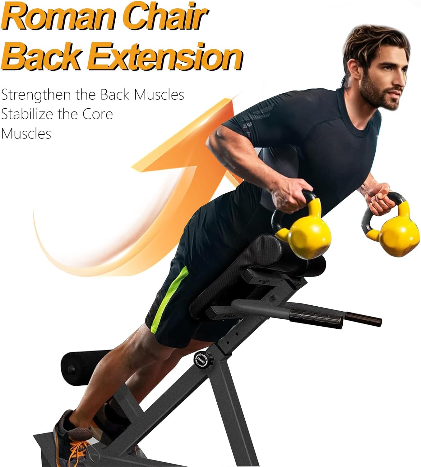Roman Chair Hyperextension Bench, 5 Tilt Angles (35°-55°) & 8 Height Adjustable Cushions, Foldable Duals Adjustable Back Extension Machine for Home Gym Strength Training