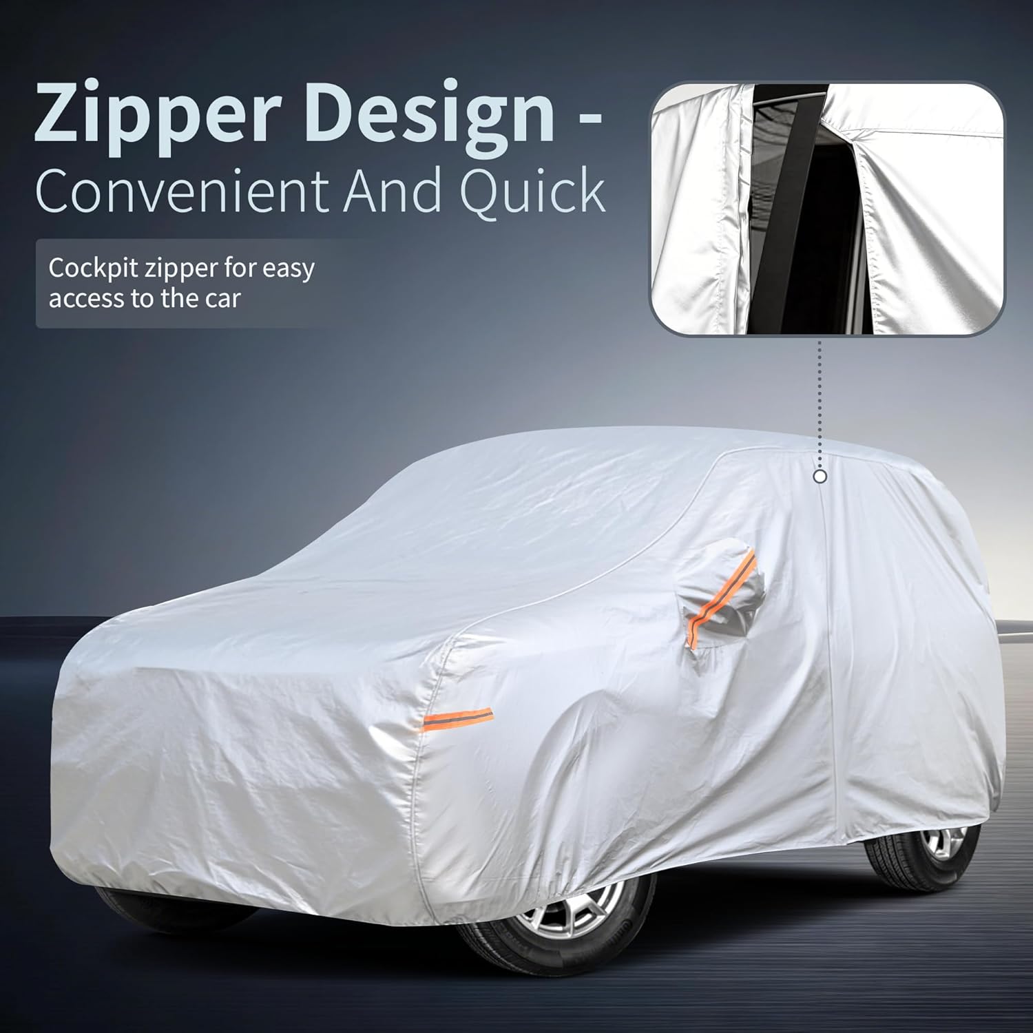 Car Cover Waterproof All-Weather,Heavy-Duty Outdoor Full Exterior Automobiles Snow Cover for SUV 191-201 inch,with Sun Visor,Anti-Scratch Cotton Lining & Zippered,Towel&Storage Bag