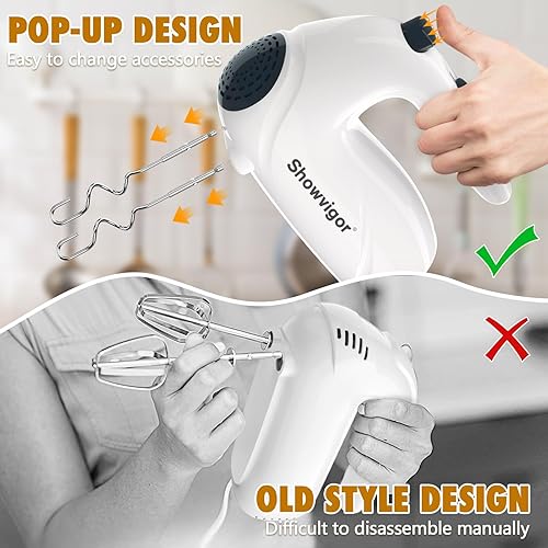 Miniatura 3 de Mezclador de cocina eléctrico de mano  Mezclador de mano portátil eléctrico con 5 accesorios de acero inoxidable, batidor de alimentos para batir