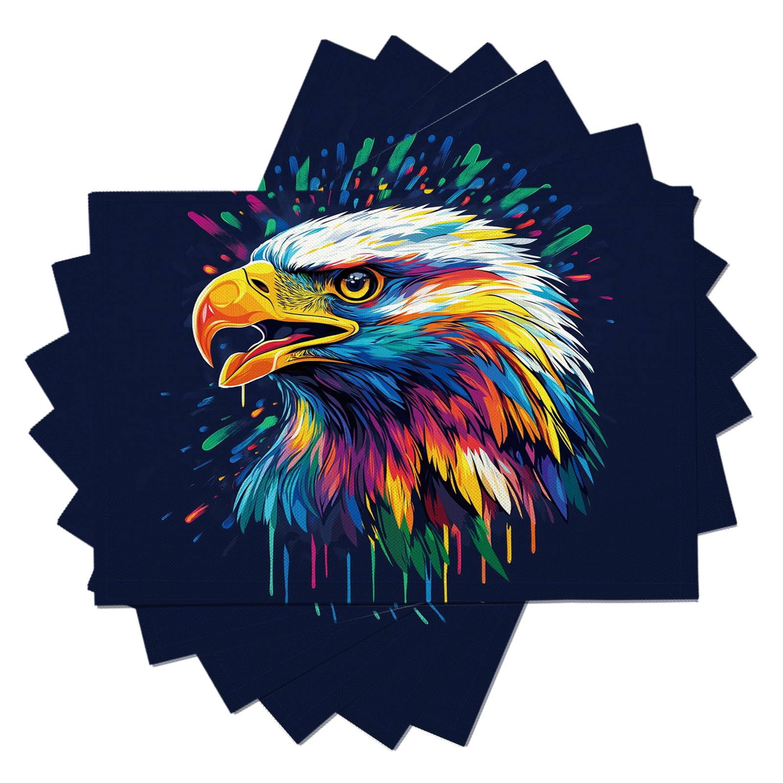 Tovaglietta Americana Animali colorati in Cotone Lino Rettangolare - Tovagliette Set di 8 Testa d'aquila graffiti Resistente al Calore per La Cucina, Il L'Ufficio, 30 x 45cm
