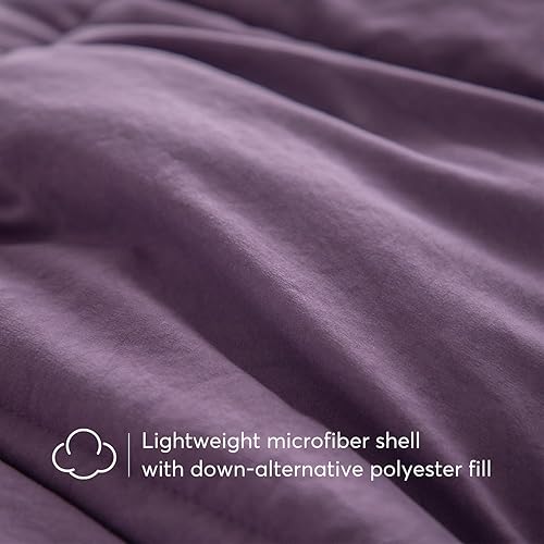 Miniatura 9 de KASENTEX Juego de edredón morado ultrasuave de fácil lavado, tamaño Queen, estampado de uvagris gaviota