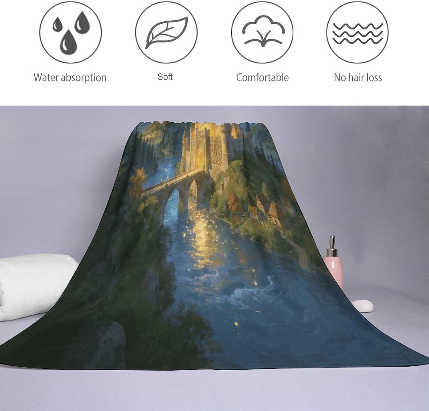 Fantasy Castle Bath Towel, Highly Absorbent & Quick Drying Beach Towel, Compact & Lightweight Pool Towel for Bathroom, Beach, Pool, Gym, Spa, and Hotel Use