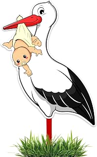 GLÜCKSGUT® Klapperstorch Baby Gelb, 88 cm | 2-teiliges Set | Geburtsstorch inkl. Bambusstab + Grußkarte | Storch Geburt für Draussen & Drinnen | Geburtsgeschenk