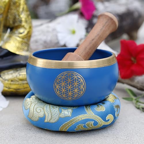 Flower Of Life - Juego completo de cuencos para meditación, yoga, curación espiritual y atención plena (azul)