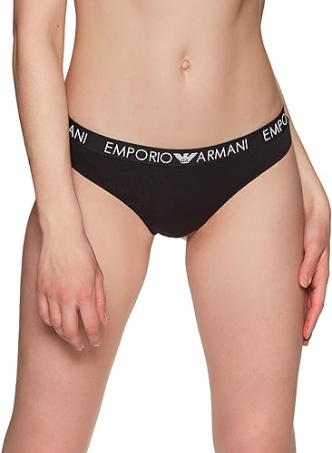 Emporio Armani Underwear Iconic Cotton Ropa Interior Tanga Bi-Pack, Mujer, Negro