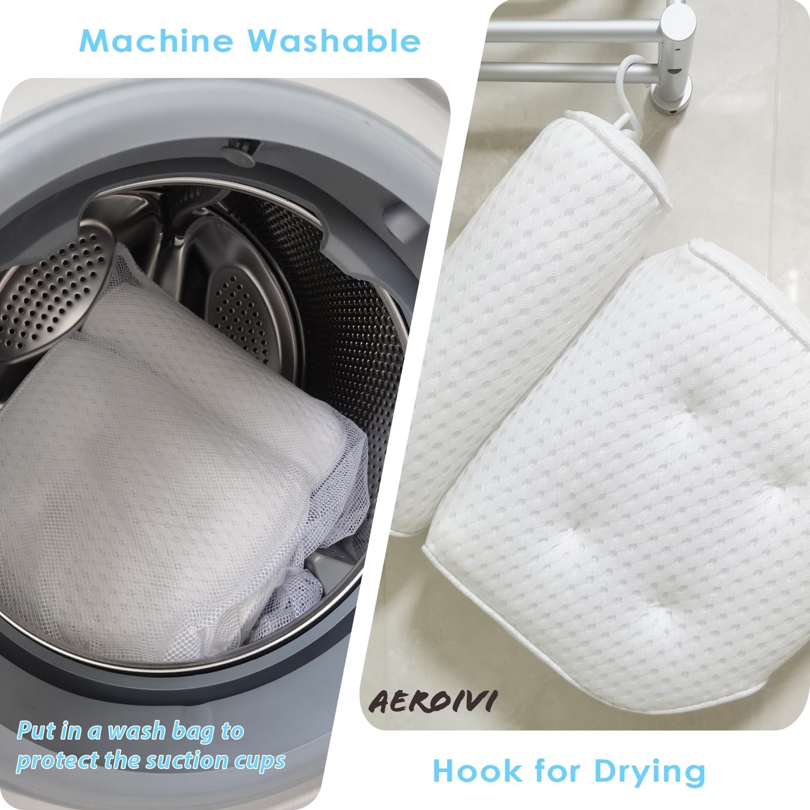 AEROiVi Almohada de baño para reposacabezas, Almohada de baño para Cuello y Espalda, 4 ventosas Antideslizantes