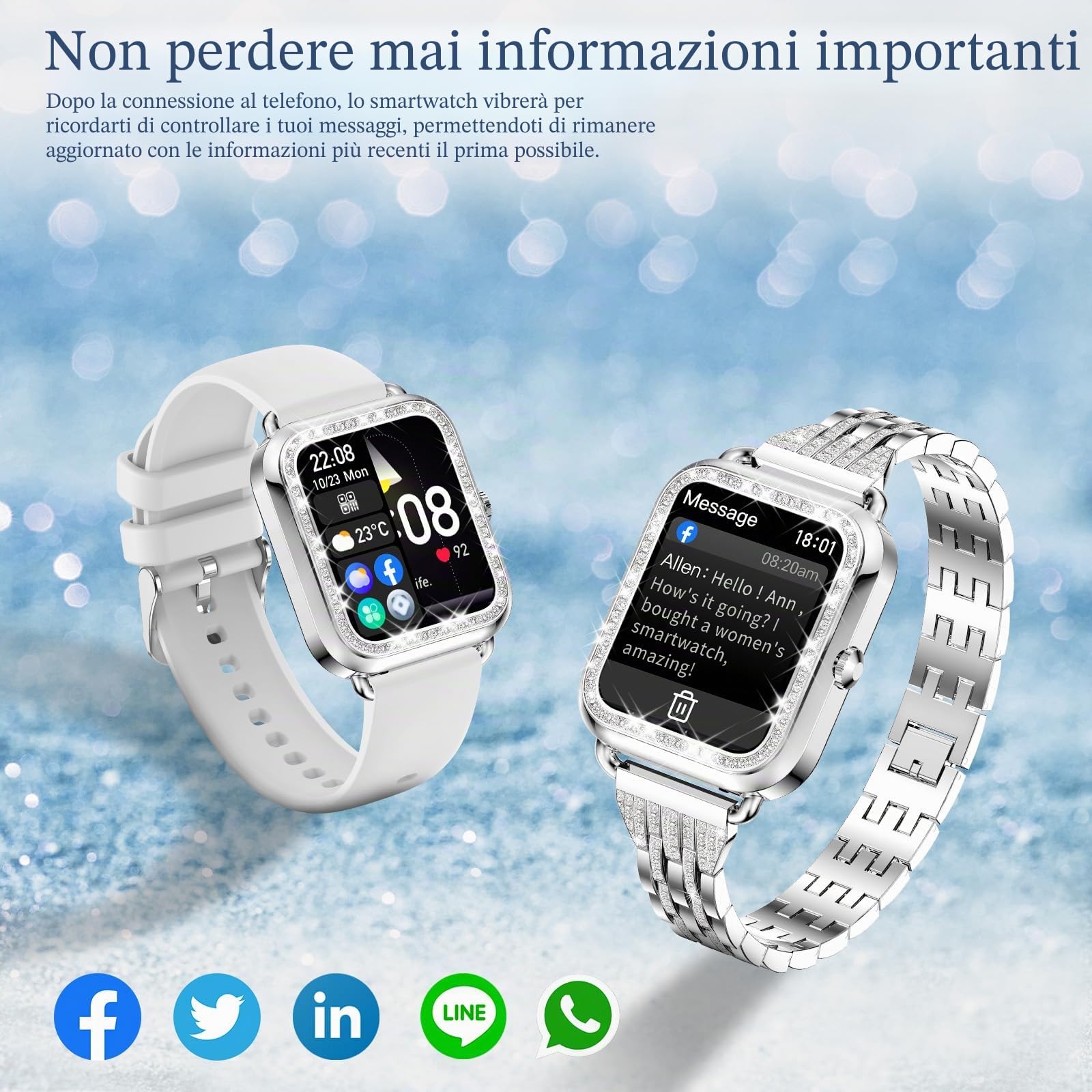 Smartwatch Orologio Donna Chiamate e Risposta Diamond,1.29''Smartwatch Notifiche Messaggi,Cardiofrequenzimetro,SpO2/Monitoraggio del Sonno,19 Sport orologio smartwatch donna per Android iOS