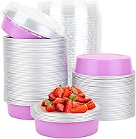 Vista 28 de Beasea Paquete de 20 Moldes para Cheesecake con Tapas, 8 Oz, 4 Pulgadas Moldes Redondos de Papel de Aluminio para Tartas, Contenedor para Muffins