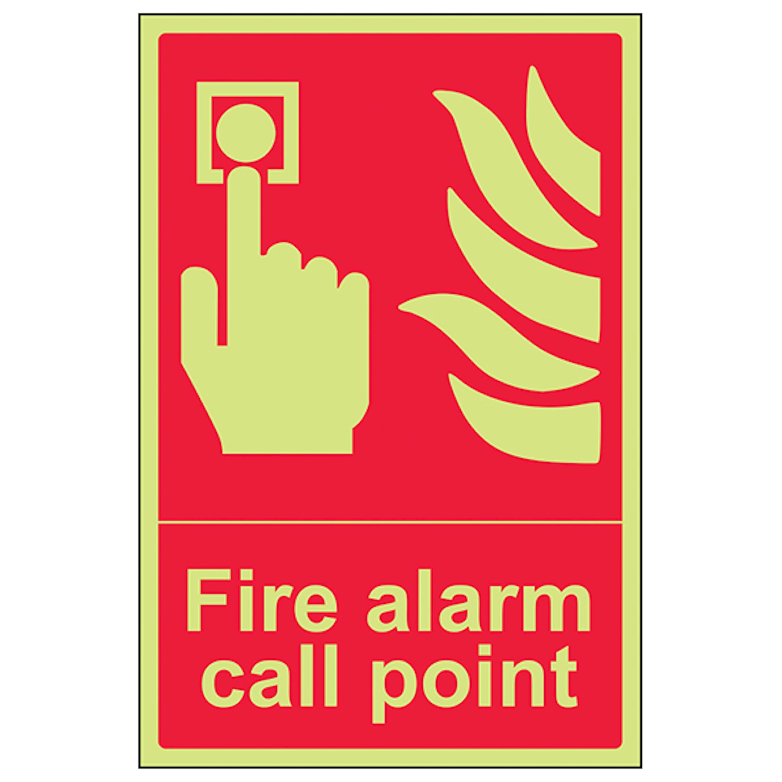 V Safety GITD Fire Alarm Call Point - Portrait 150 x 200 mm - Glow In The Dark Self Adhesive Vinyl Safety Sign