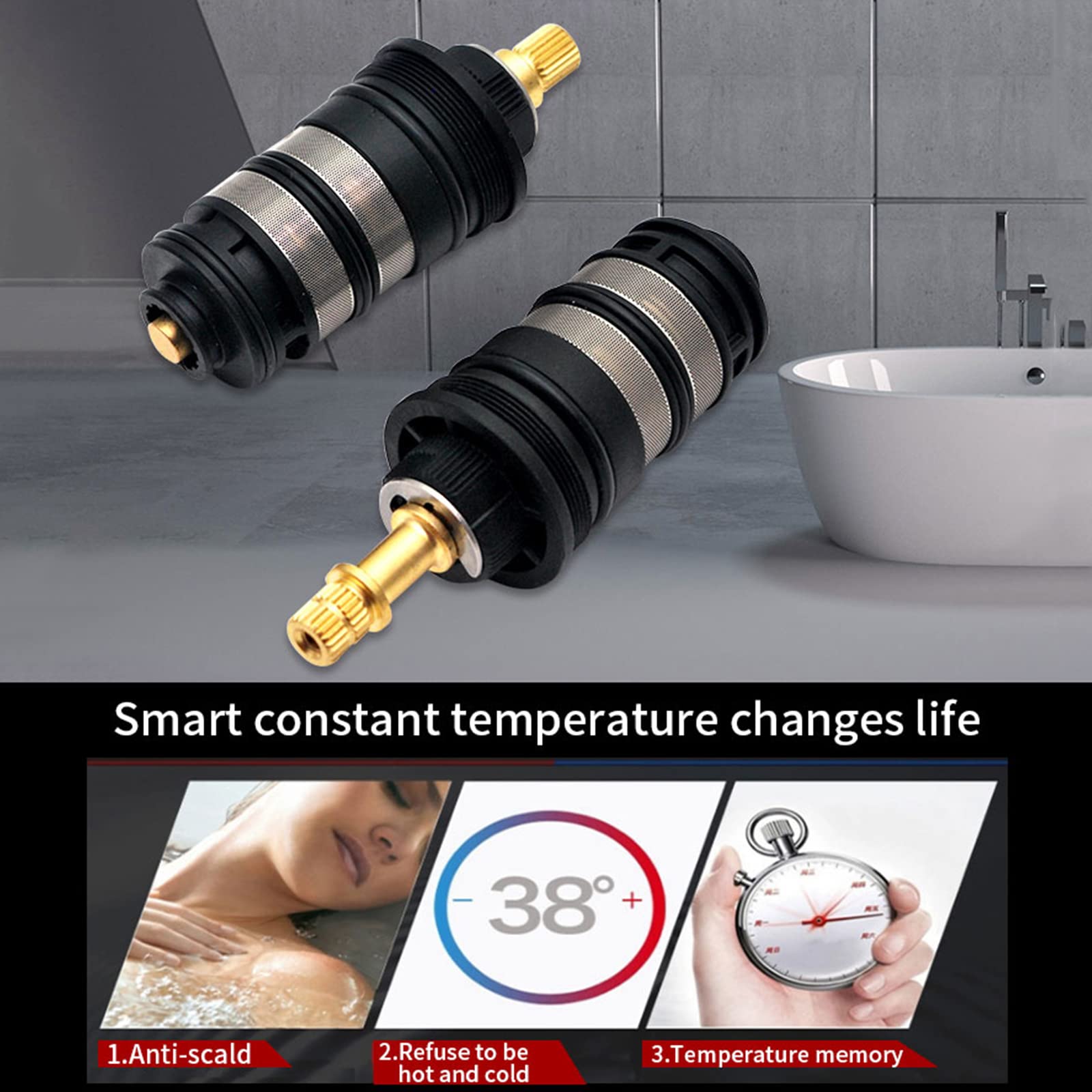 Valvola termostatica in ottone con nucleo in rame cartuccia per rubinetto da bagno, miscelatore per doccia, valvola di miscelazione per regolare la temperatura dell'acqua calda e fredda, elevata