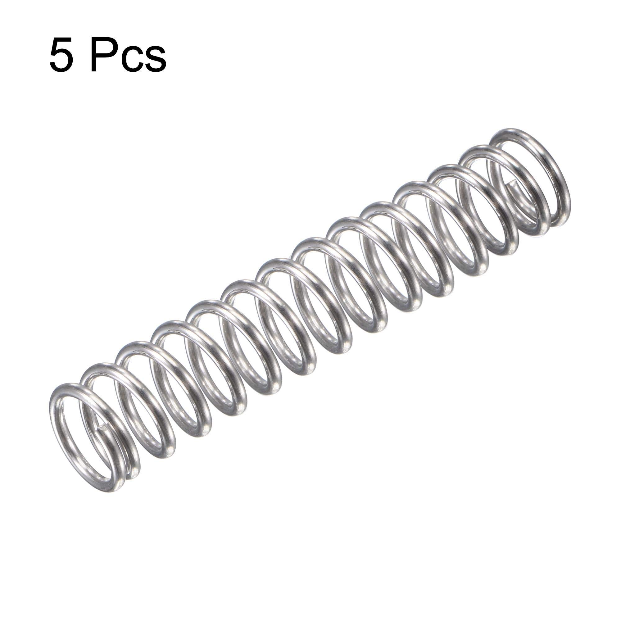Sourcing Map Compression Spring,304 Stainless Steel,9mm OD,1mm Wire Size,9mm Compressed Length,30mm Free Length,31.4N Load Capacity, Silver Tone,10pcs