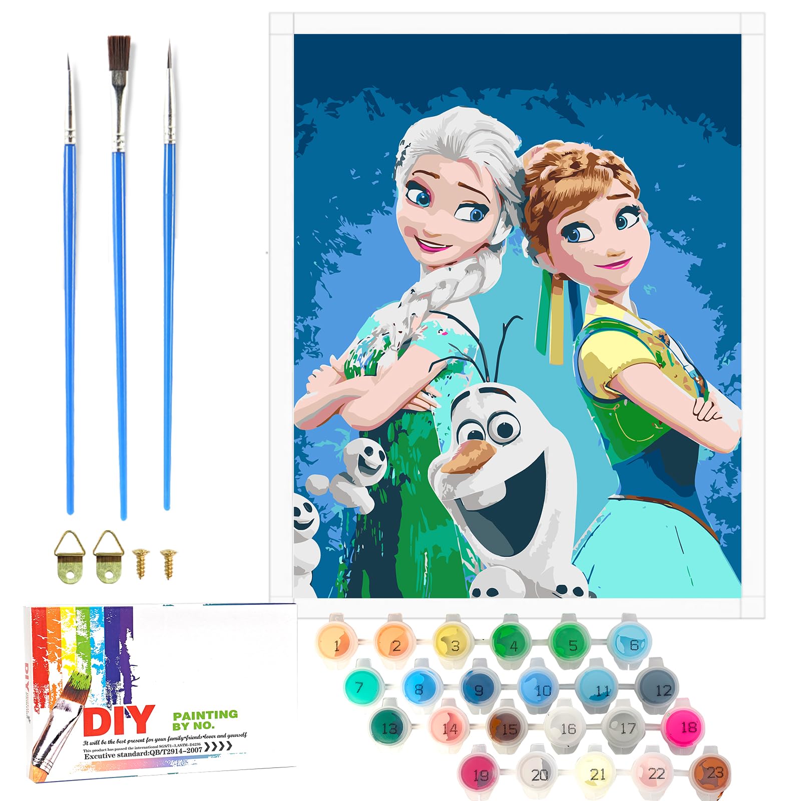 QDUODUO Frozen Painting by Numbers for Children from 6 Years and Adults Beginners, 40 x 50 cm Cartoon Frozen Eisa Anla Princess Painting with Canvas Brushes Acrylic Paints, Large DIY Painting for