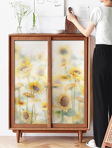 Miniatura 4 de Película adhesiva estática de girasol para ventana de vitral, anti-UV, para decoración del hogar, 15.7 x 79 pulgadas