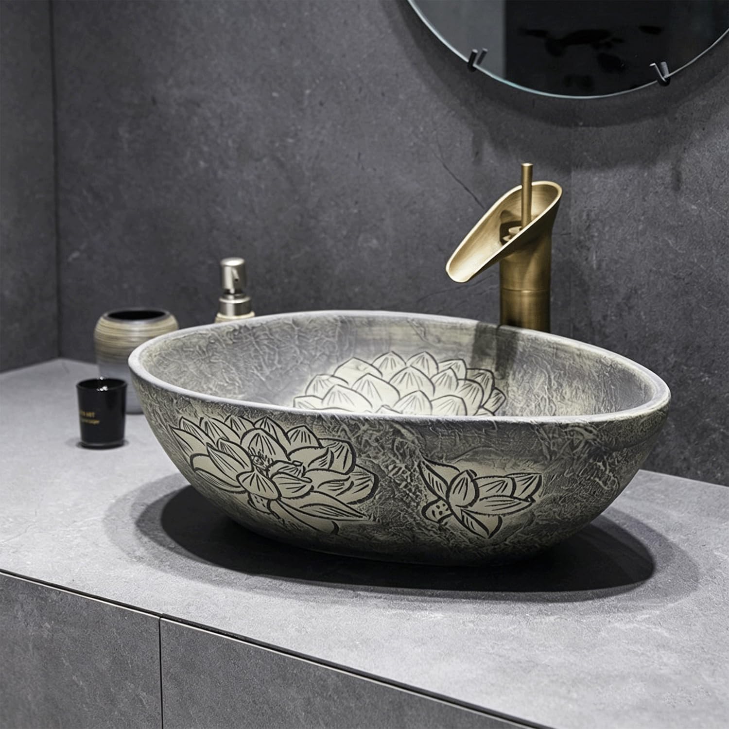 QjxSXLFSX Oval Vessel Sink, Bathroom Vessel Sink,handmade, enhancing the overall look,rounded edges, for Bathroom, Hotel, Toilet, RV,G,51×38×14cm