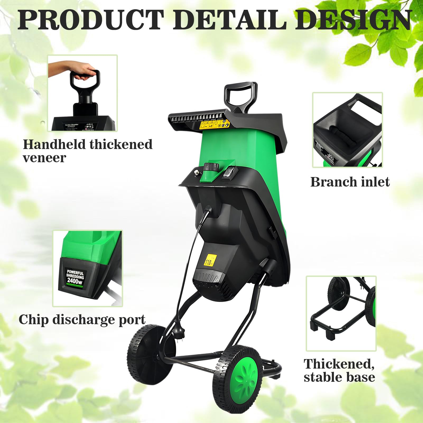 Trituradora eléctrica de jardín y trituradora de madera, potente trituradora de hojas con bolsa de recogida de 50 L, capacidad de corte de 40 mm, protección contra sobrecarga para césped y jardín
