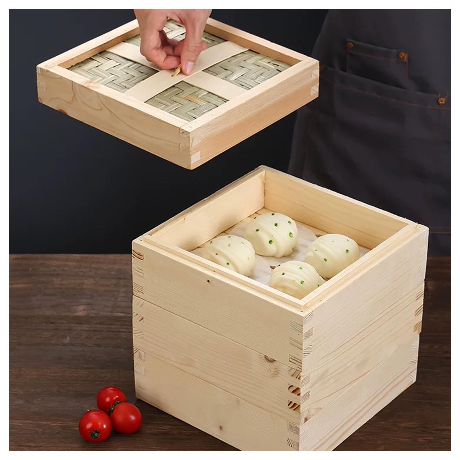 Cestello for cottura a vapore a 2 livelli con coperchio, vaporiera for gnocchi fatta a mano, vaporiera dal design tradizionale, for dim sum, verdure, carne e pesce