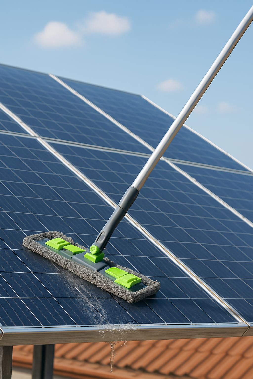 Solar Panel Cleaning Brush with Telescopic Handle – Soft Microfiber Mop for Solar Panels, Windows, Roof – Extendable Pole for Outdoor Cleaning, Scratch-Free & Streak-Free Wash