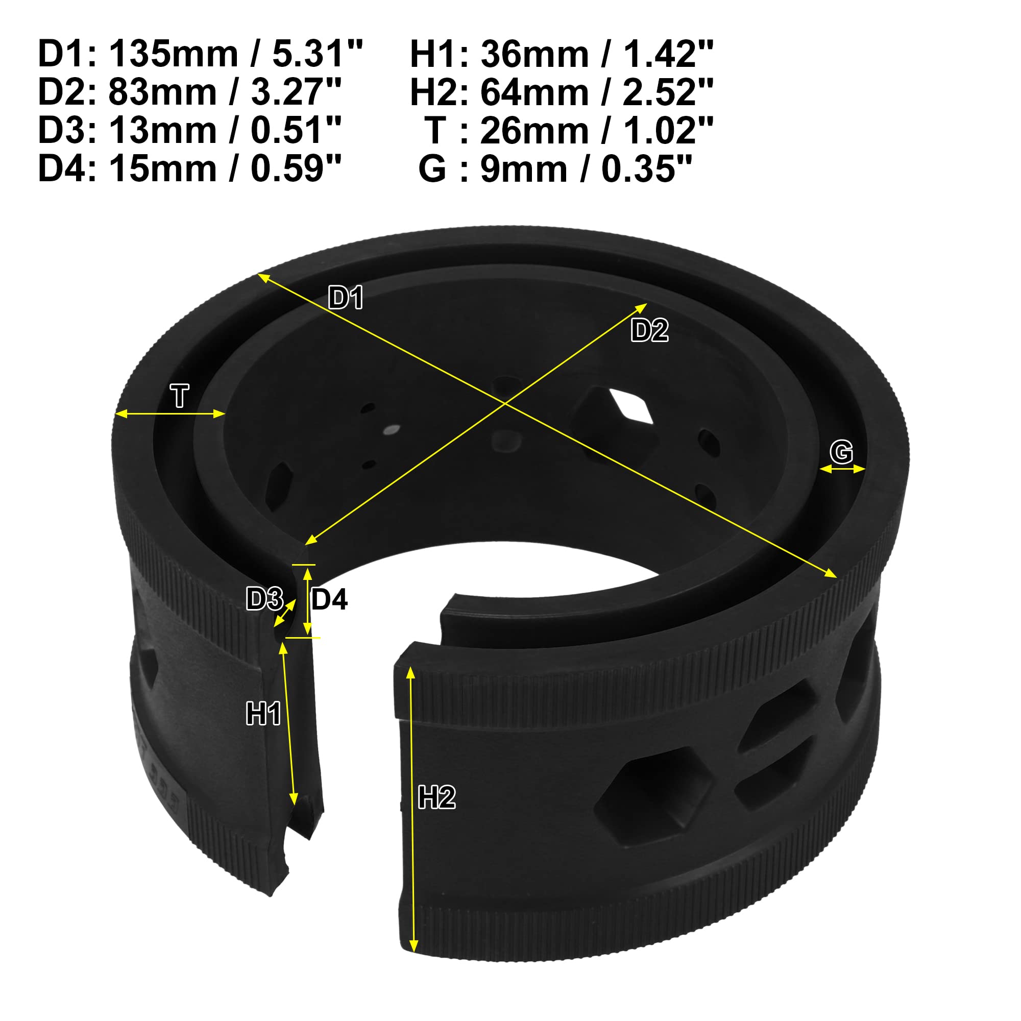 X AUTOHAUX 2 Stück Auto Schraubenfeder Puffer Gummipuffer Schwarz B+ Typ | Außenhöhe 64mm, Außendurchmesser 135mm, Innendurchmesser 83mm, Dicke 26mm, Nut Offen 9mm, Universal Für Autos, LKW, SUVs