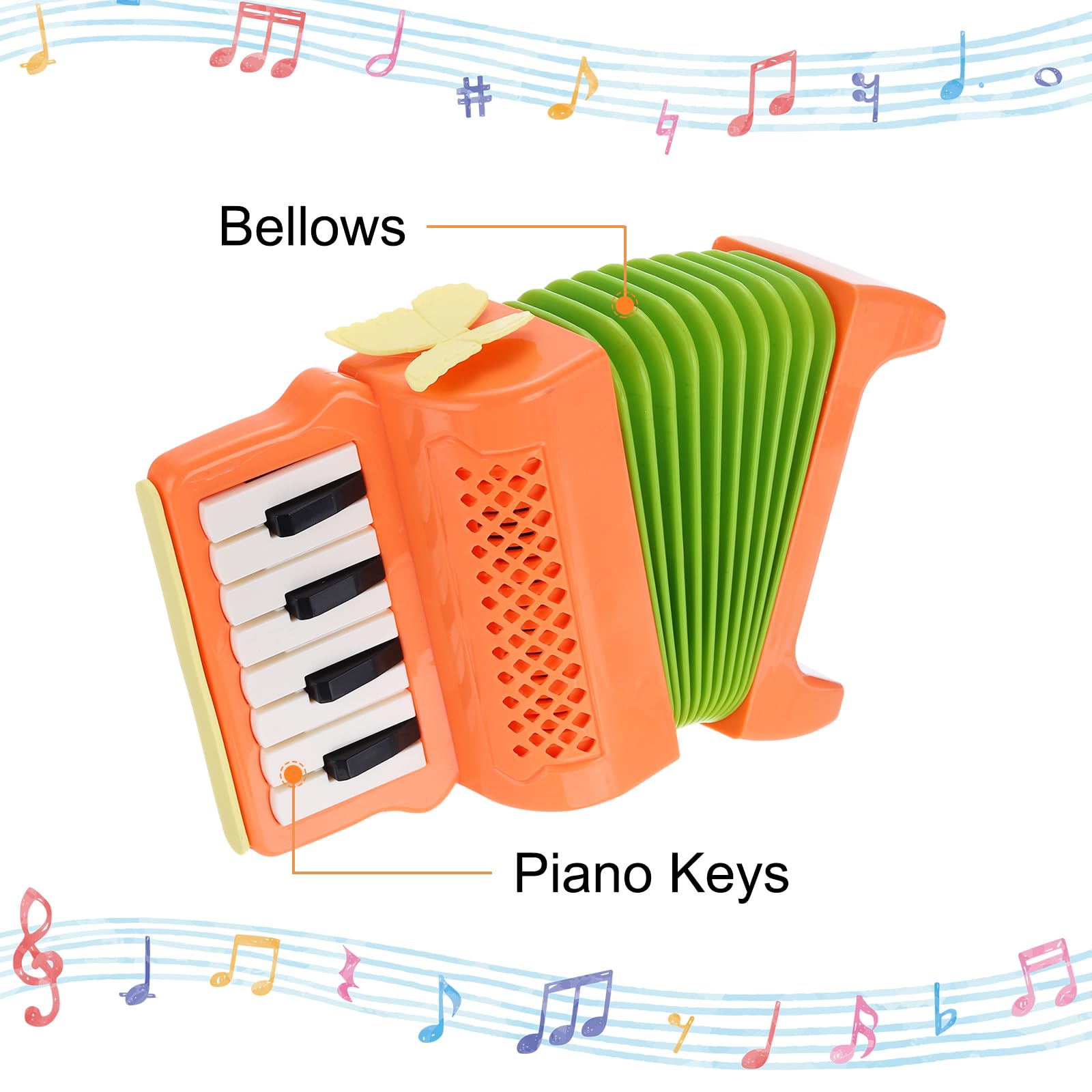 Accordéon Mini 10 Touches QUARKZMAN - Instrument Débutant Cadeau - Orange - Léger Et Portable - 5