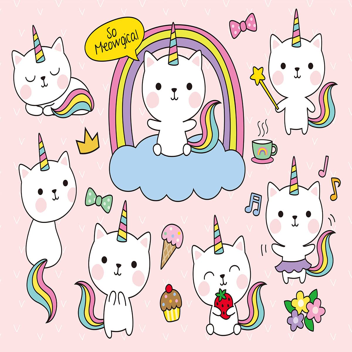 Cat Unicorn Upholstery Fabric for Chairs,Cute Kitten Kawaii Pet Animal Outdoor Fabric by The Yard,Girls Rainbow Cat Lover Fabric for Upholstery and Home DIY Projects,1 Yard,(L92*W150cm) Pink — image 1