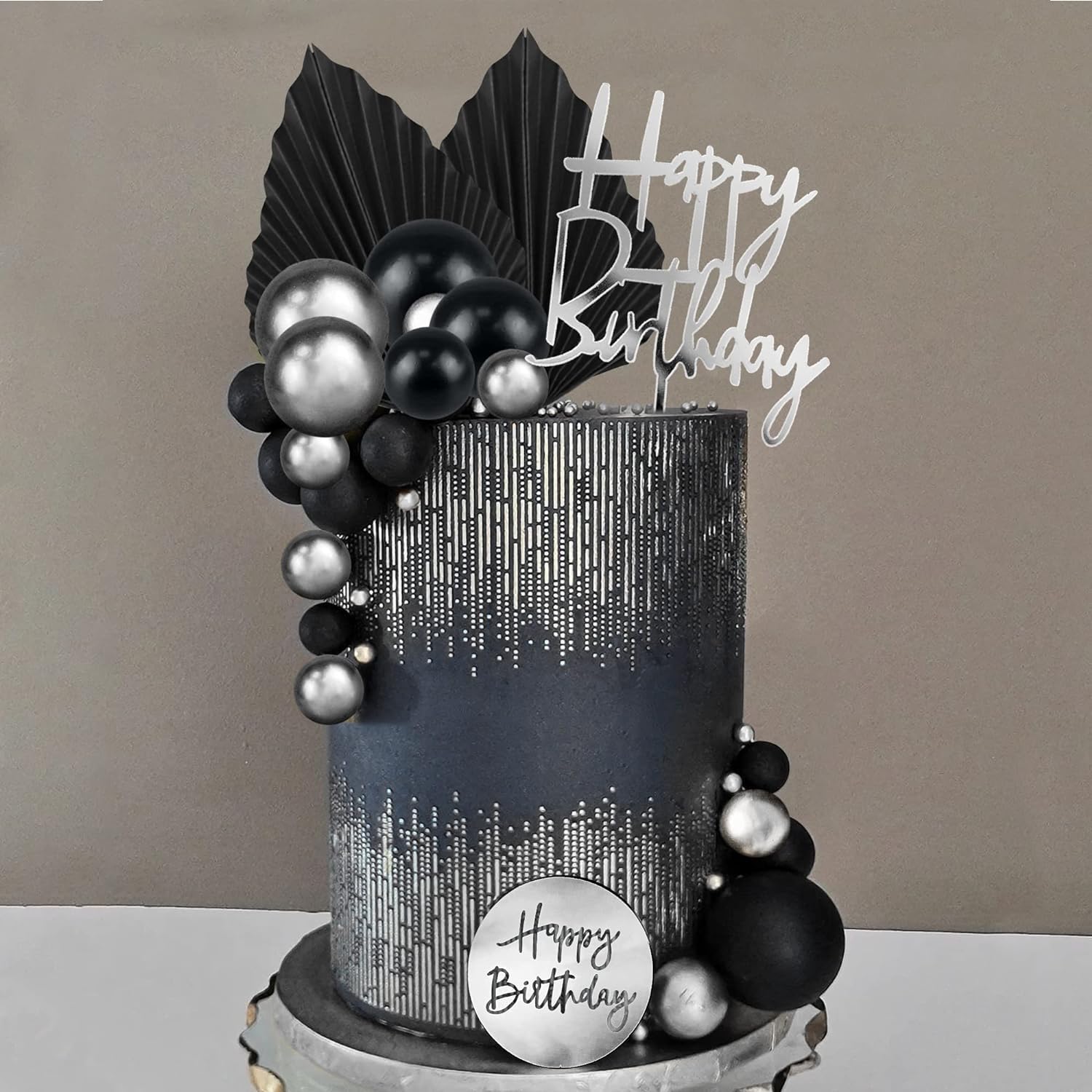 Set Decorazioni Torta Compleanno - 26 Pezzi, Palline Schiuma Oro E Nero, Topper Elegante - Foto 10