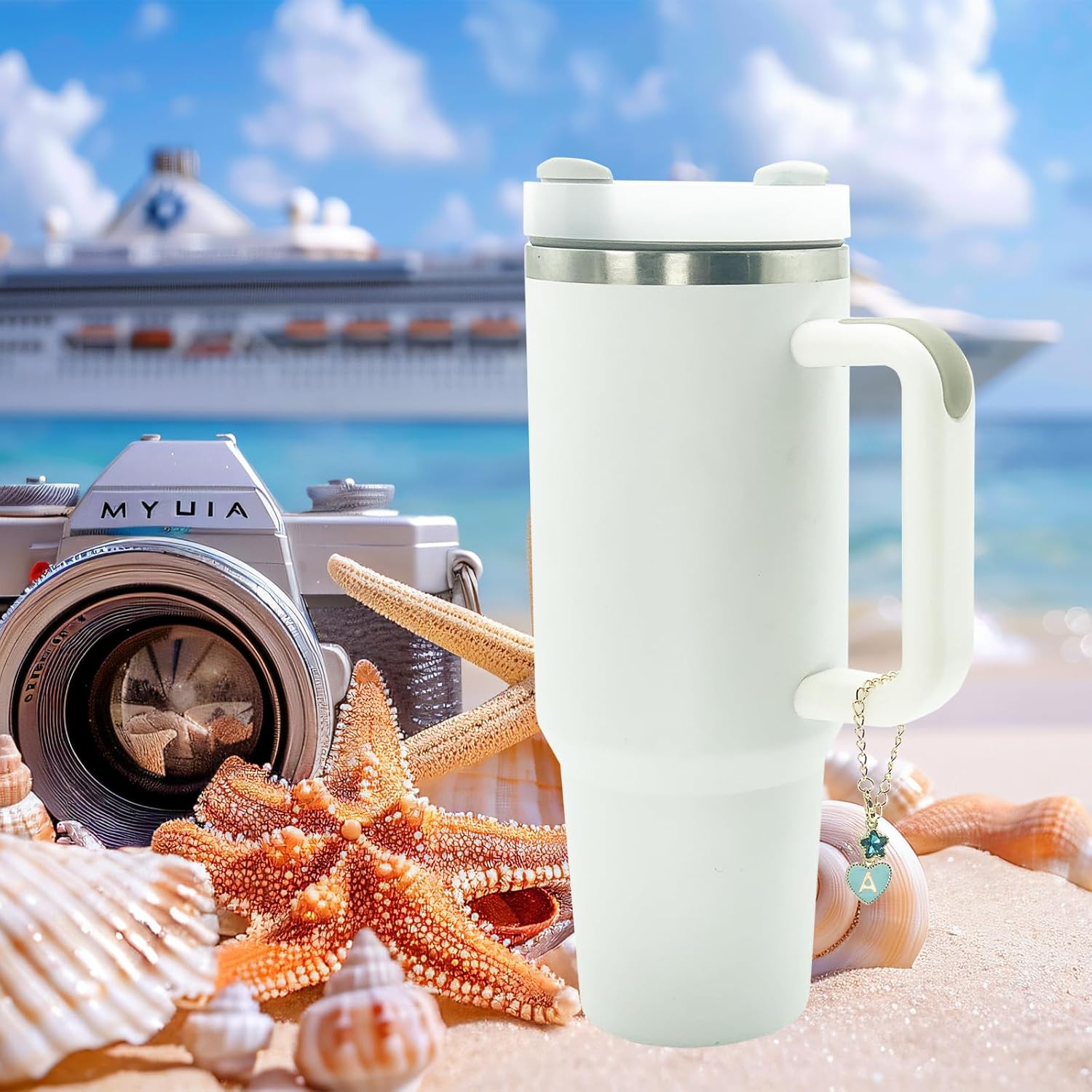 2Pcs Letter Charm Accessories for Stanley Cup, Name Id Initial Letter for Stanley 30&40 oz Tumbler with Handle, Star Shape Decor, Personalized Stanley Cup Accessories Chain (Letter-J) - Image 6