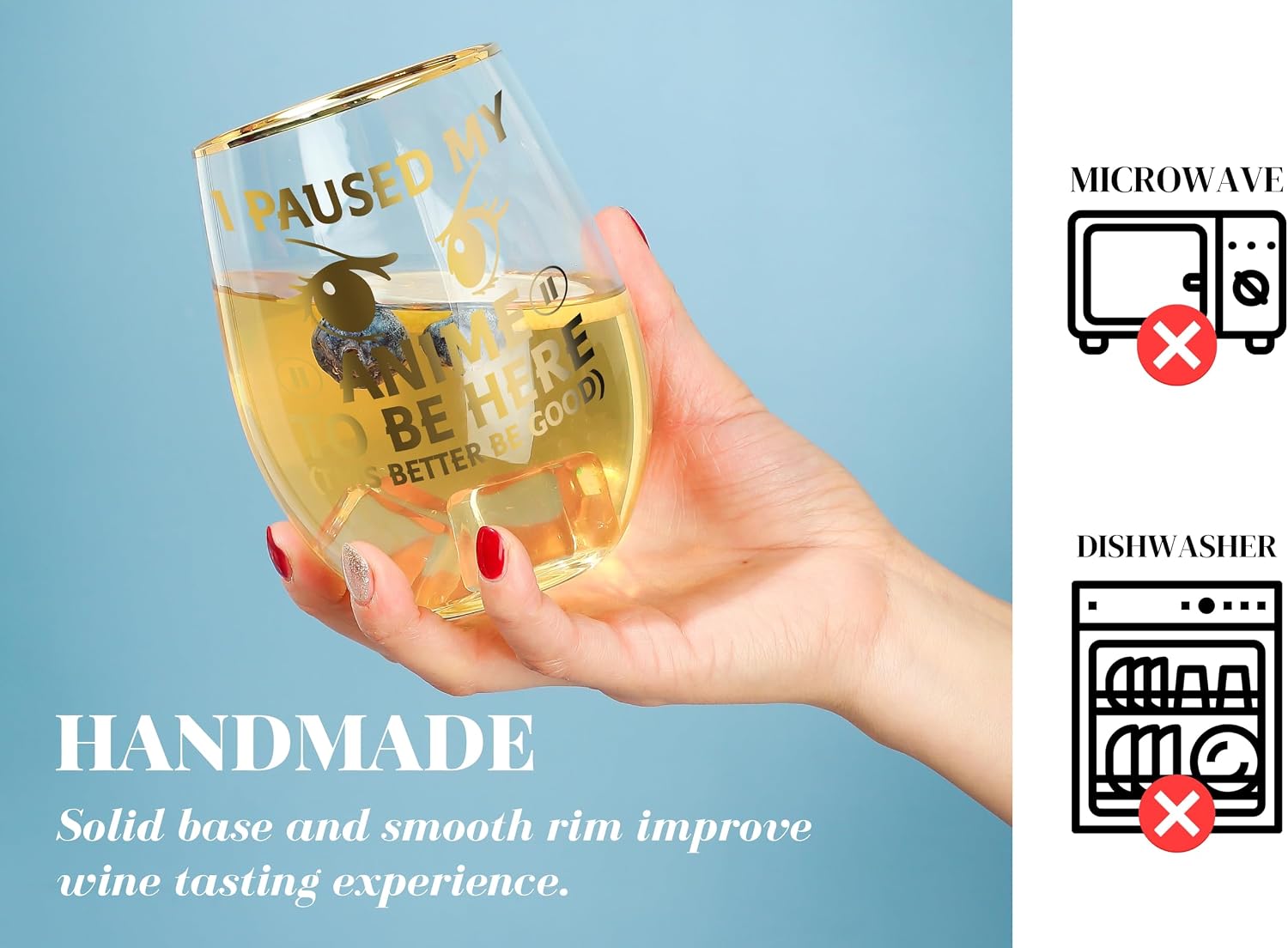 Onebttl Anime Gifts for Women, Men, 18oz Stemless Wine Glass with Message Card, Birthday Gifts for Anime Lover