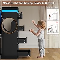 Vista 8 de Cómoda alta de 7 cajones con luz LED, cómoda moderna negra para dormitorio, vestidor de armario con cajones para sala de estar, entrada, pasillo