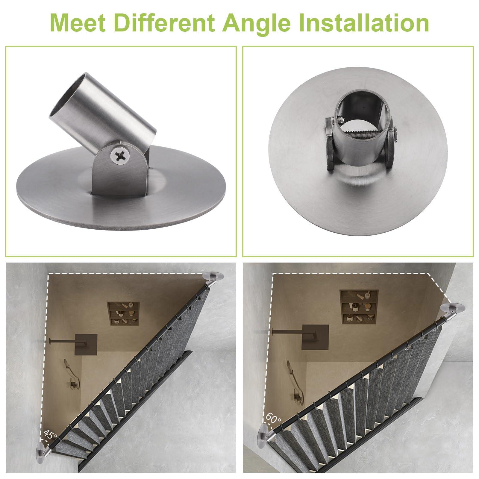 Lot de 2 supports de tringle à rideau de douche, 26 mm de diamètre intérieur en acier titane, avec bride pivotante unique, support mural avec vis (argenté)