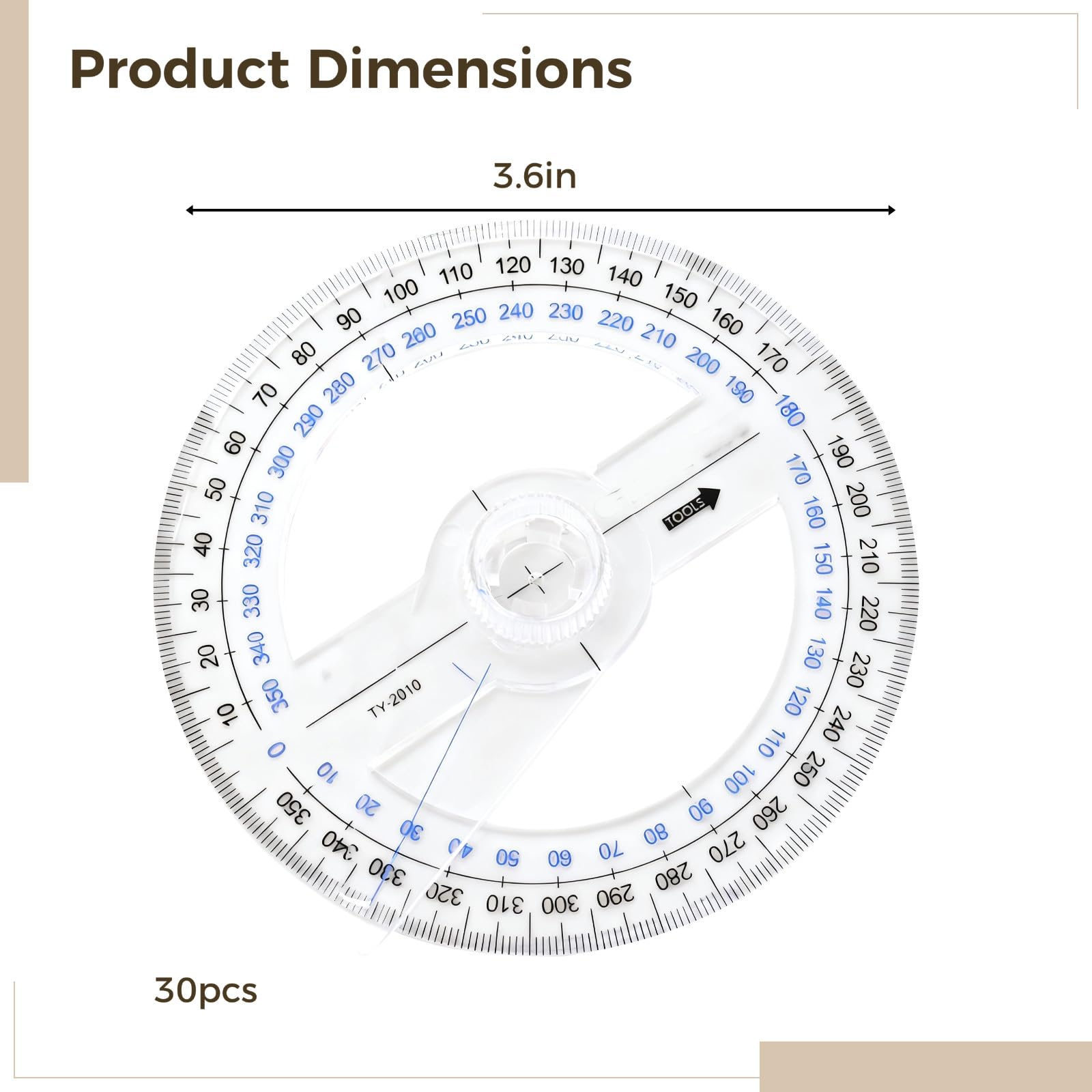 30 Stk. 360-Grad-Winkelmesser-Set, 9,2 cm runder Kunststoff-Winkelmesser, Mathe-Winkelmesser für den Unterricht, Doppelskala, rot und blau, zum Zeichnen und Gestalten für Schüler