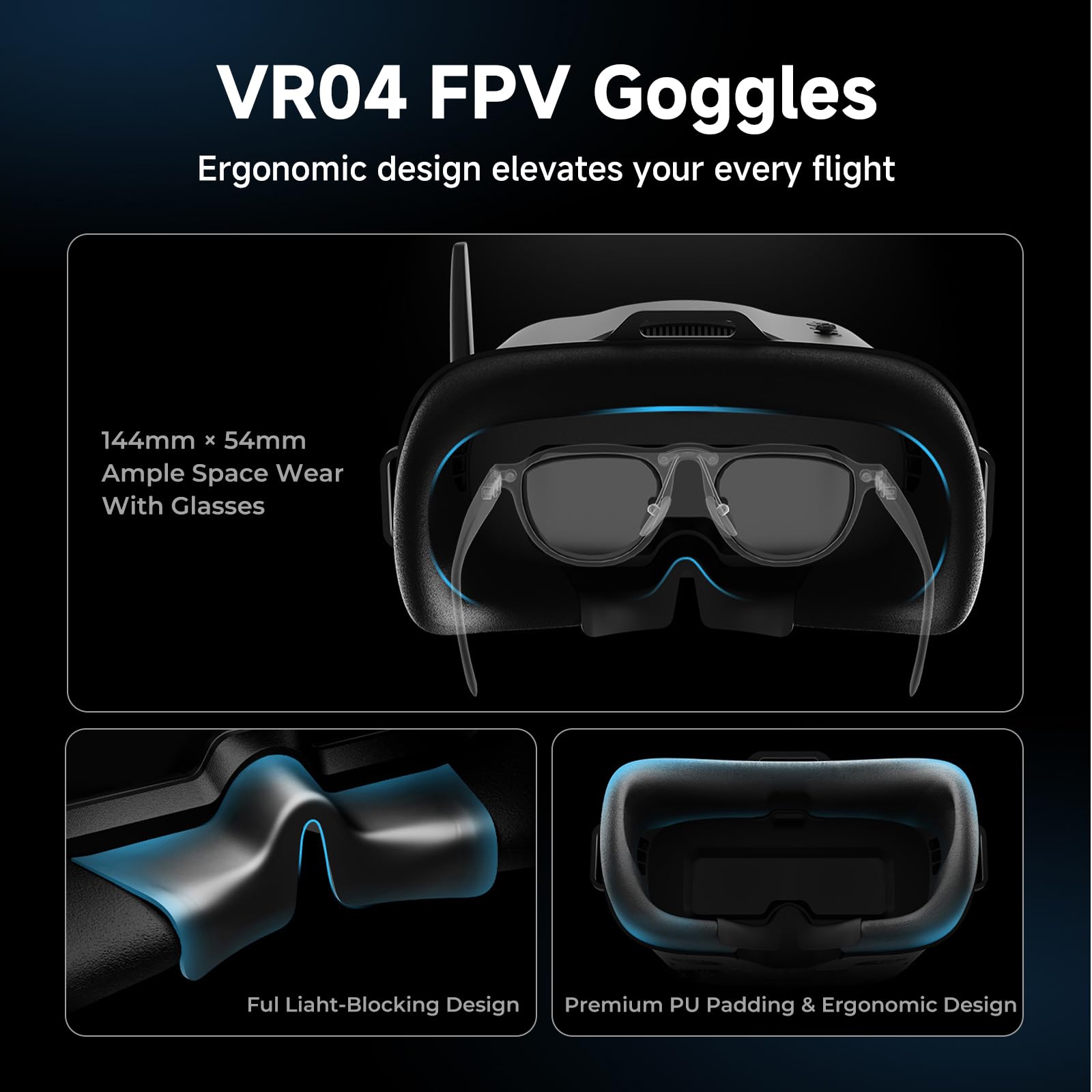 BETAFPV VR04 FPV Gafas con función DVR 5.8G 48CH 4.3 pulgadas 800 x 480px NTSC/PAL, batería integrada de 2000 mAh, soporta grabación y reproducción, compatible con dron FPV como Cetus Meteor Air Pavo
