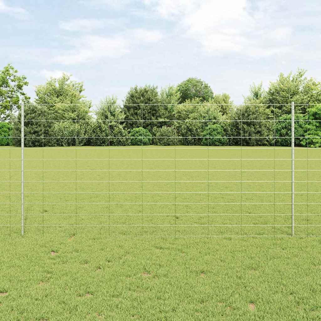 Wildzaun mit Pfosten 25 x 1,2 m Feuerverzinkter Stahl, 11 Zaunpfosten mit Schrauben und Bolzen, Gartenzaun Zaunelement Maschendraht Sichtschutz Metall Begrenzung für Terrasse und Vorgarten