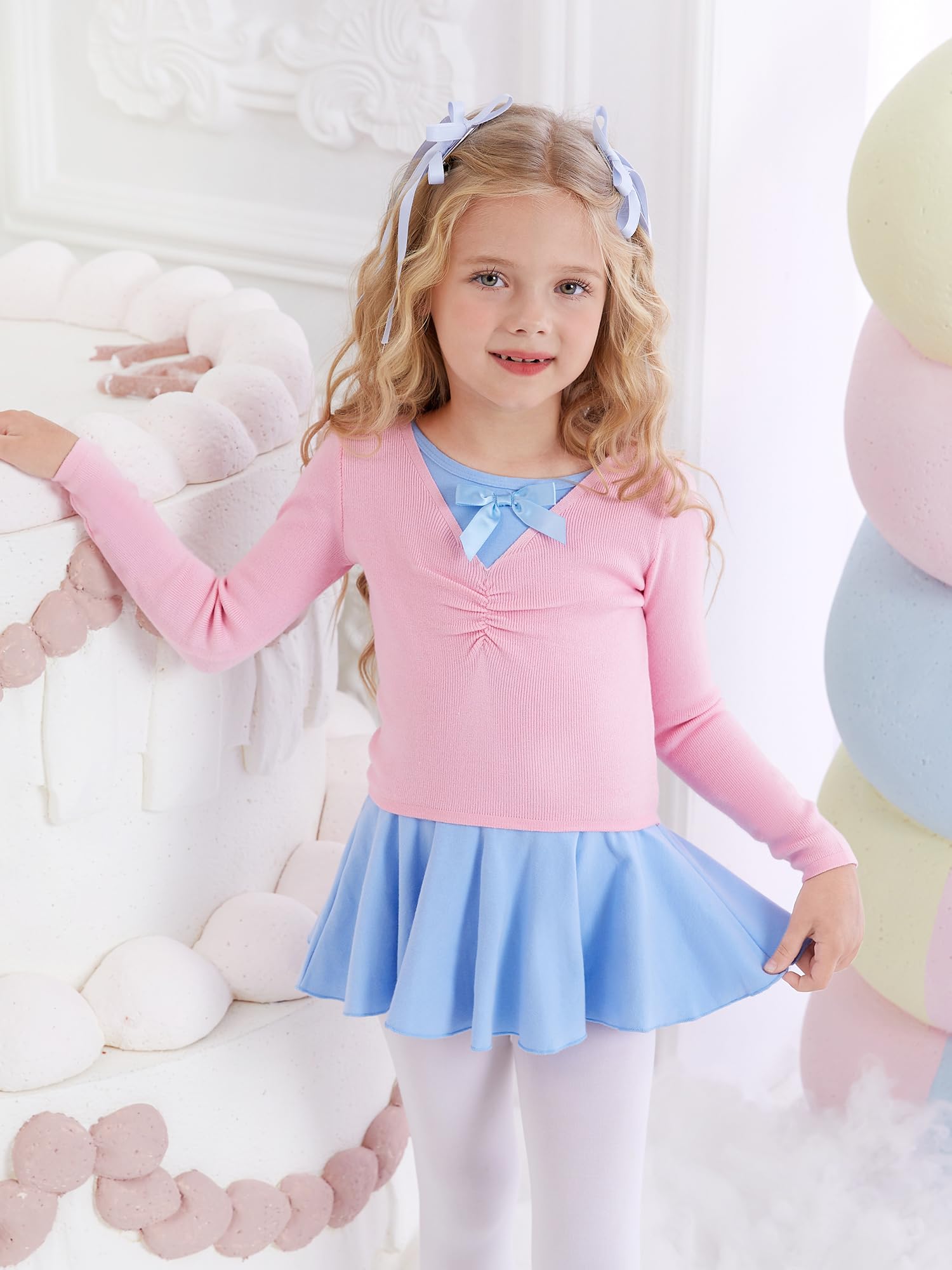 Kinder Mädchen Tanzpullover V-Ausschnitt Ballett Bolero Ballett Top Girl Strickpullover Langarm 3-11 Jahre (DE/NL/SE/PL, Numerisch, 110, Regular, Rosa)