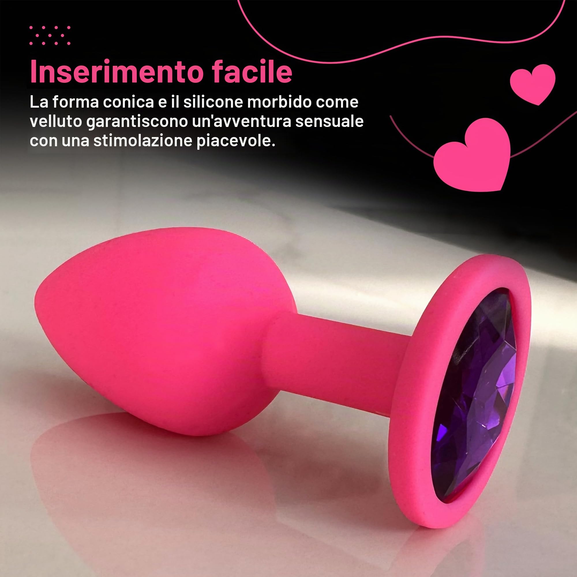 3x Butt Plug Anale Silicone Spina Anale Set Ø 30 mm, Ø 35 mm, Ø 45 mm, da Donna o Uomo, S + M + L Rosa + Porpora + Nero