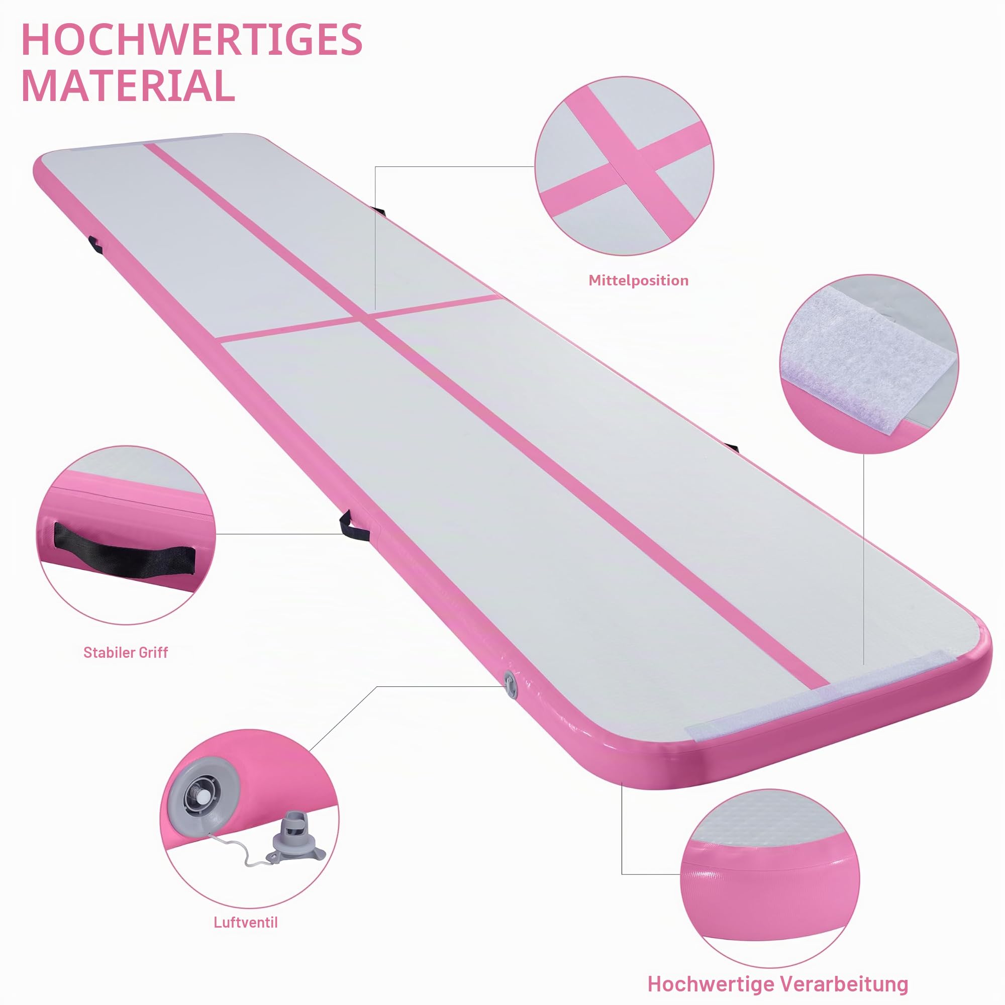 LSLIFE Aufblasbare Gymnastikmatte Tumble Track Gym Bodenmatte 3M 4M 5M 6M Air Tumbling Trainingsbahn Dick 10CM mit Elektrischer Pumpe für Gymnastik Home Kids Tumble Training/Yoga/Wasser