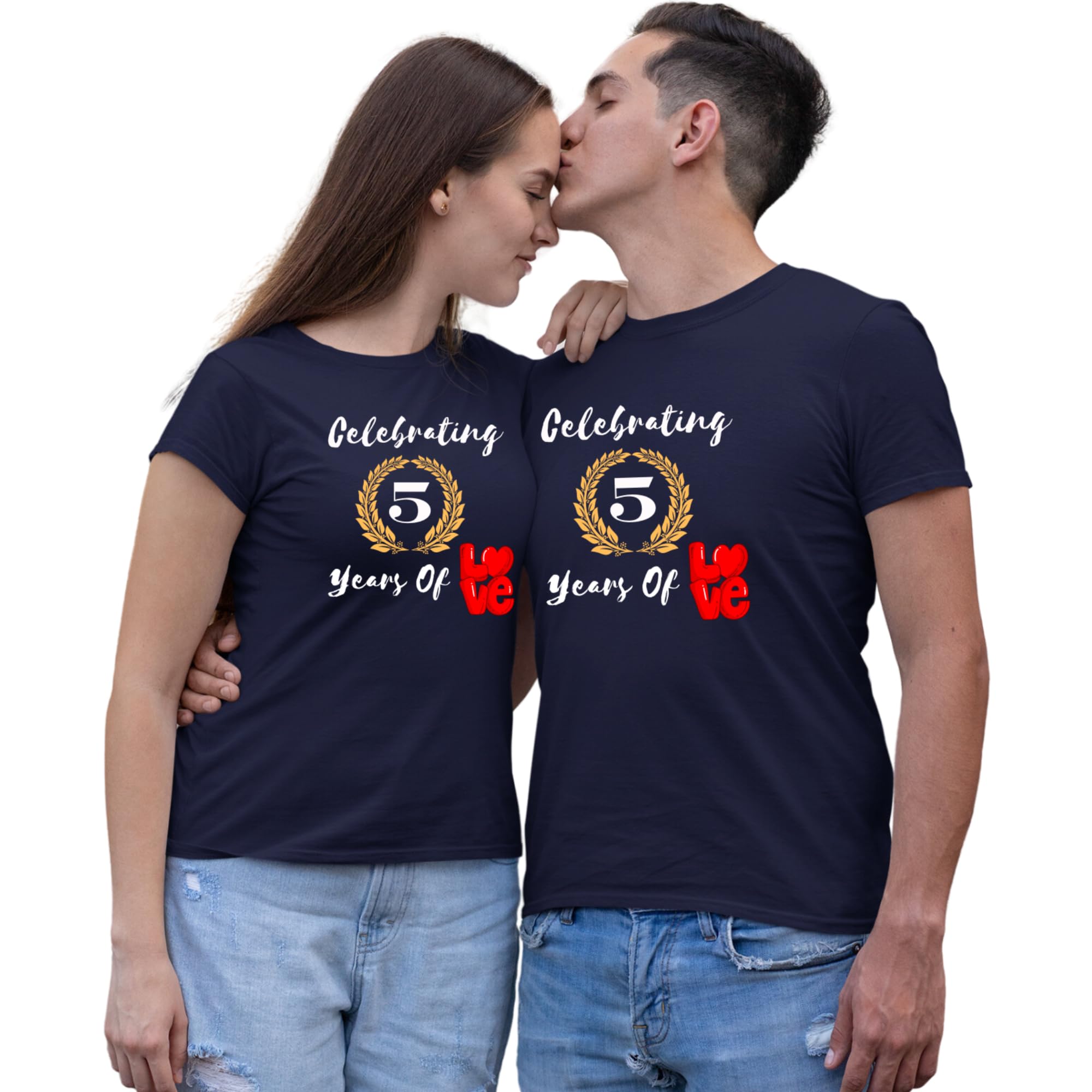 His'en'HerCustomized Tshirt for Couple| Anniversary Tshirt for Mens & Women| Husband Wife Tshirt | Valentine Tshirt (Design: Celebrating Love) Navy