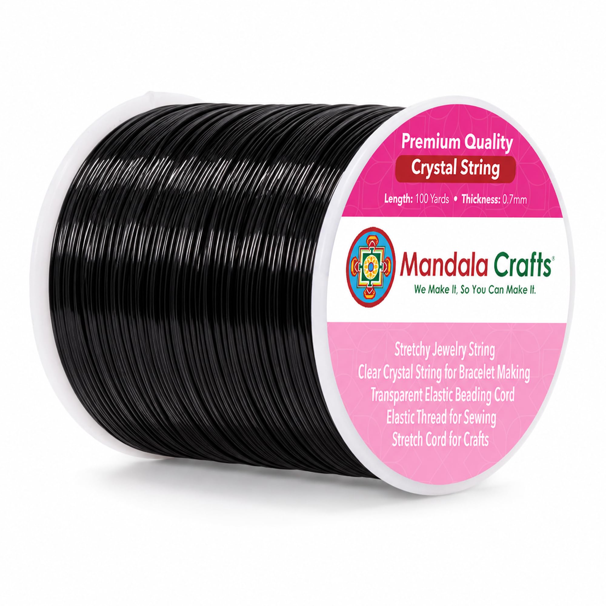 Mandala Crafts Black 0.7Mm Stretchy Transparent Crystal String – 100 Yards Elastic Beading Cord Thread For Bracelet Making, Necklace & Jewelry Making