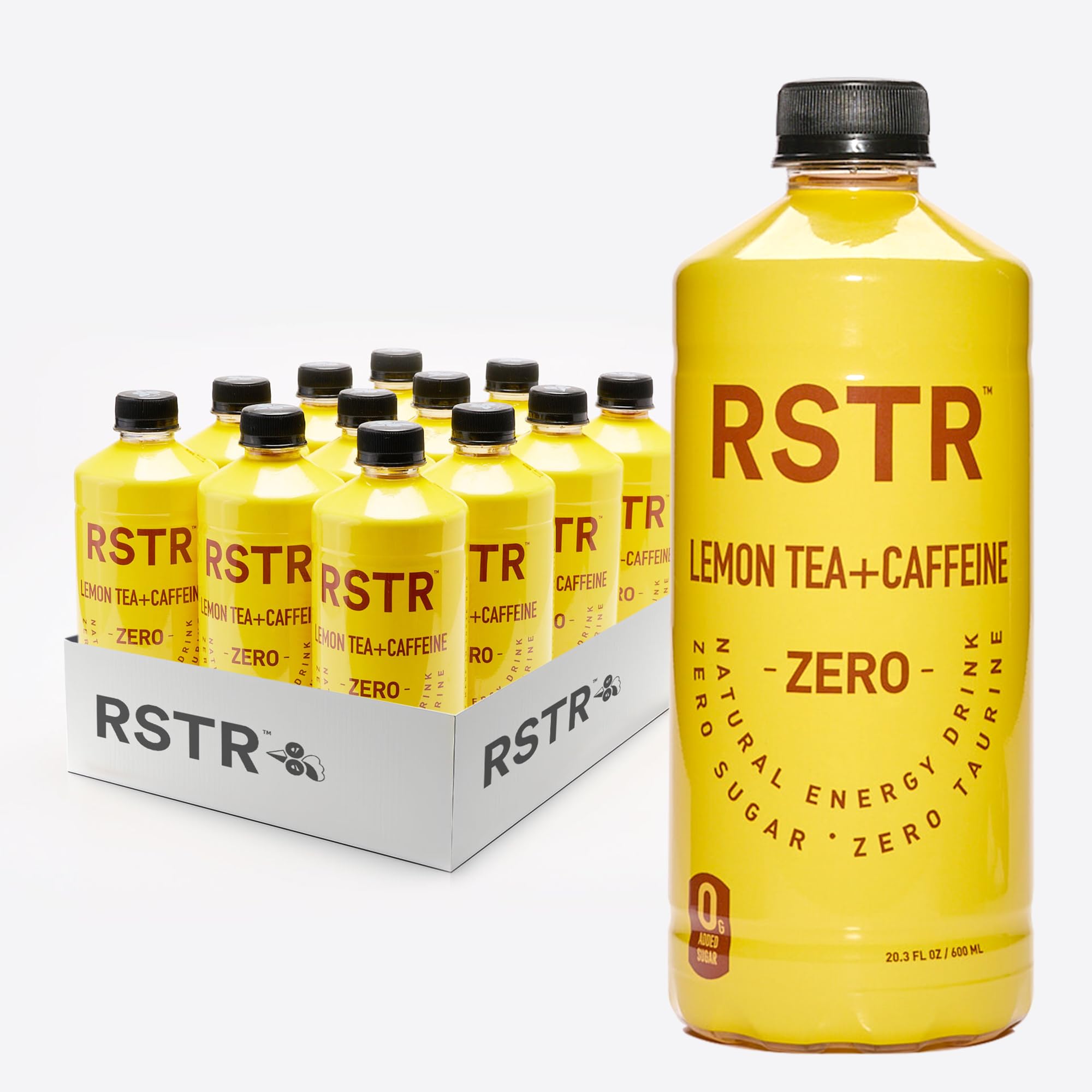 RSTR Lemon Tea 12 Pack – Healthy Energy Drink with 210mg Natural Caffeine – Zesty Iced Tea with Zero Added Sugar – Bottled Tea for Focus & Performance
