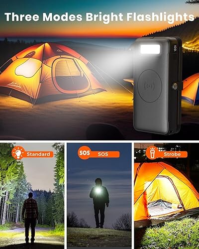Miniatura 5 de EELLE - Cargador solar con batería externa, cargador portátil inalámbrico de 27000 mAh con 4 paneles solares, batería externa de carga rápida