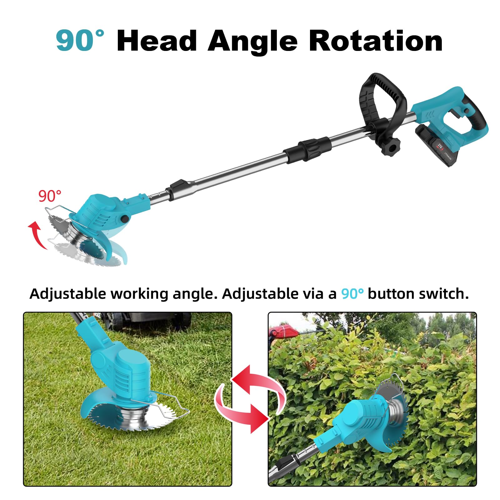 Cordless Grass Strimmer, 21V Strimmer Cordless with 2 X 2000mAh Battery and Charger, 3 Types 16 Blades, Garden Trimmer Telescopic Lightweight with Roller, 7800/min, for Gardens, Park Lawns — view 6