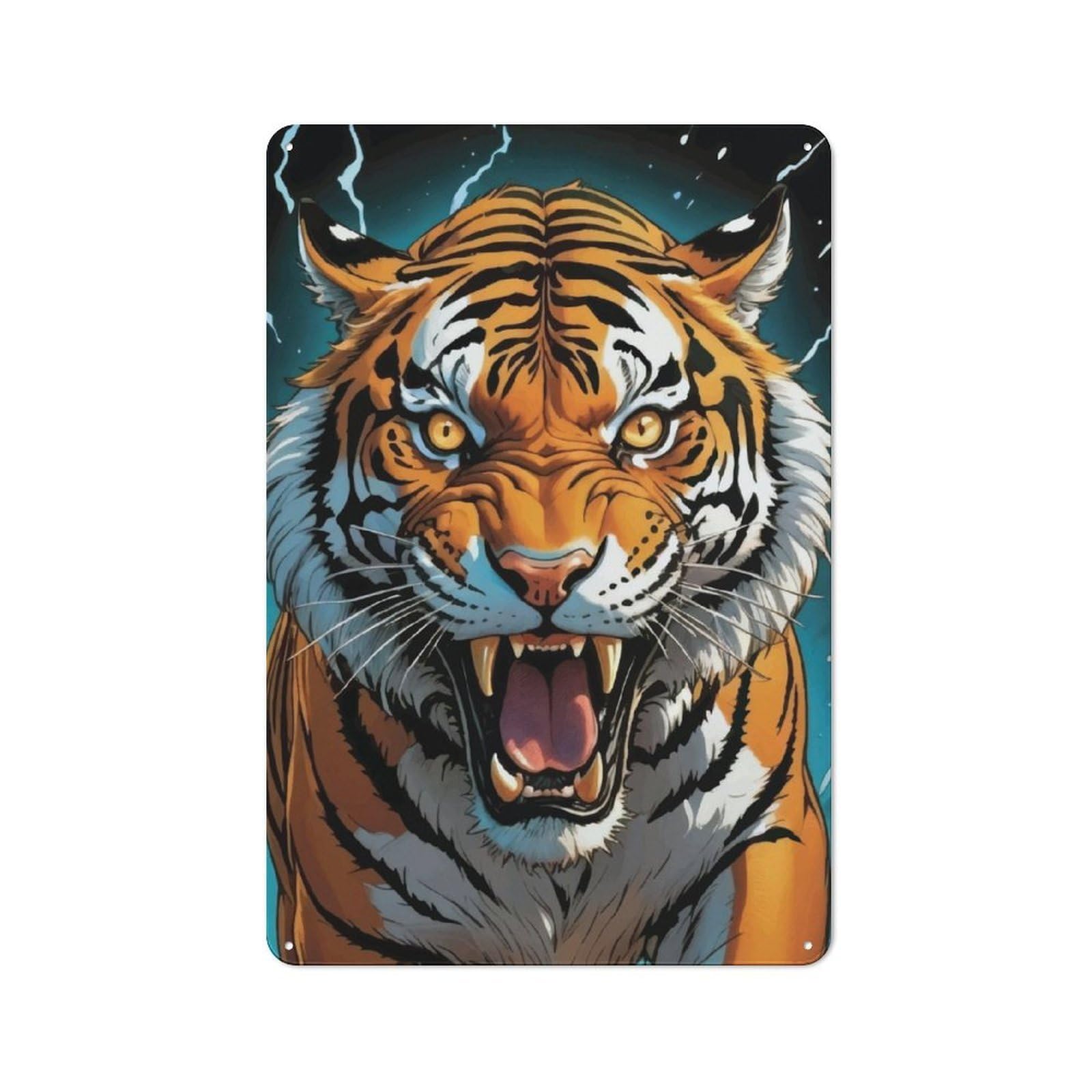 Junmoney Tiger Vector Art Rustic Tin Sign 30X20cm Featuring For Living Room Wall, For Metal Sign Collectors, For Garage And Workshop Walls