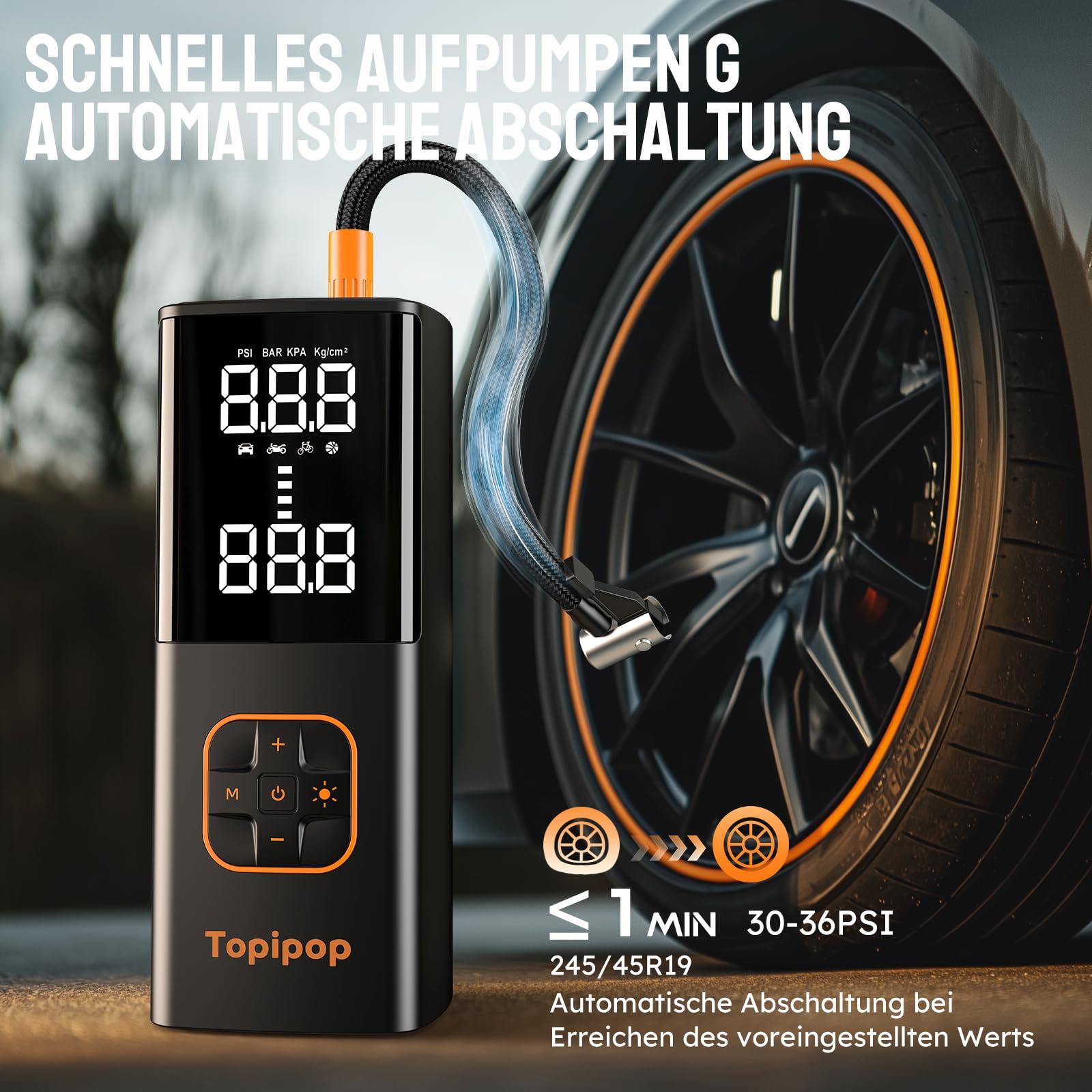 Elektrische Luftpumpe, 150 PSI Luft Kompressor, 12V Anschluss & Kabellose Wiederaufladbare Luftpumpe für Auto/Fahrrad(Schwarz)