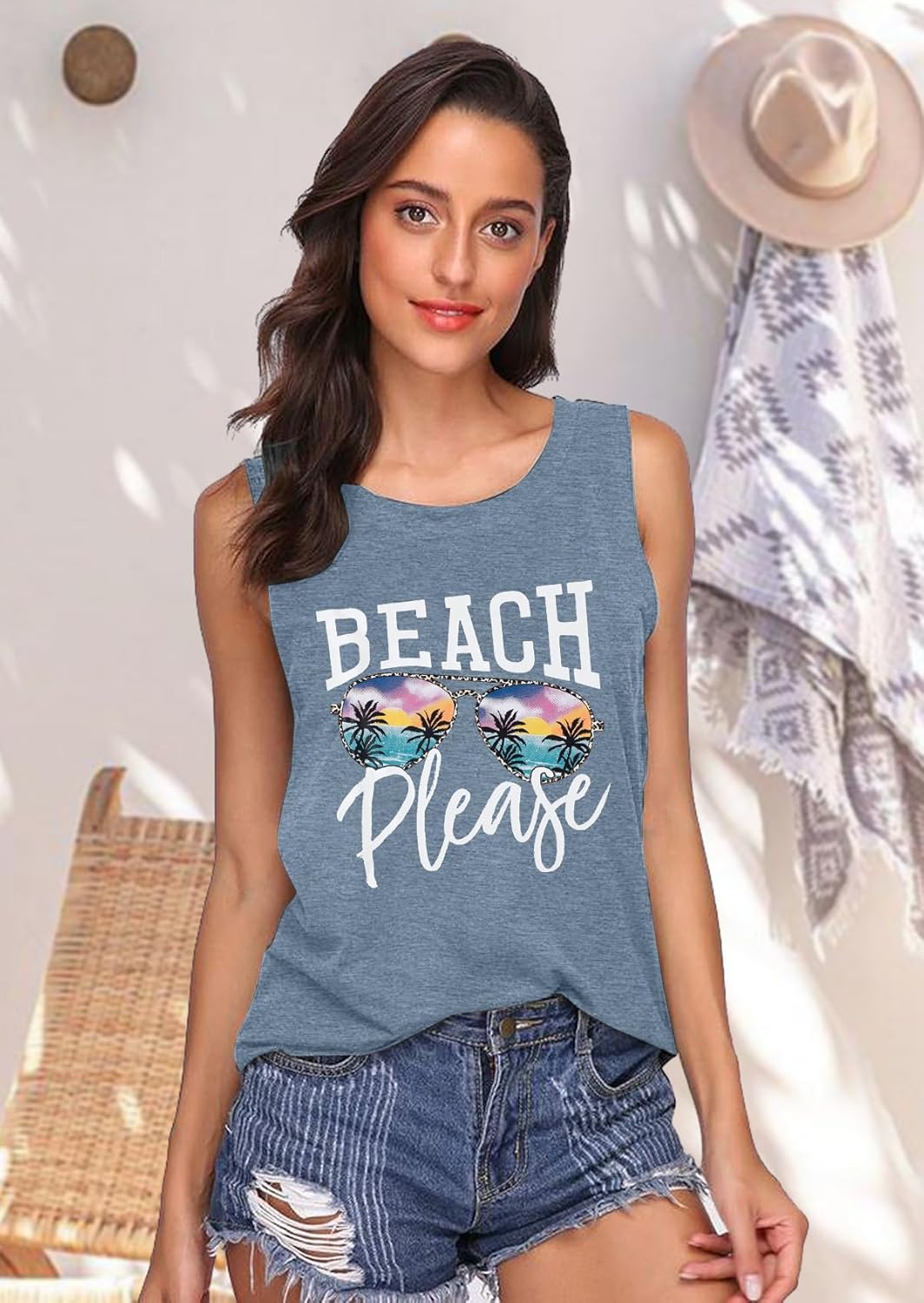 Beach Tanks for Women Beach Please Graphic Tank Top Funny Summer Sleeveless Hawaiian Vacation Vest Shirts - Image 8