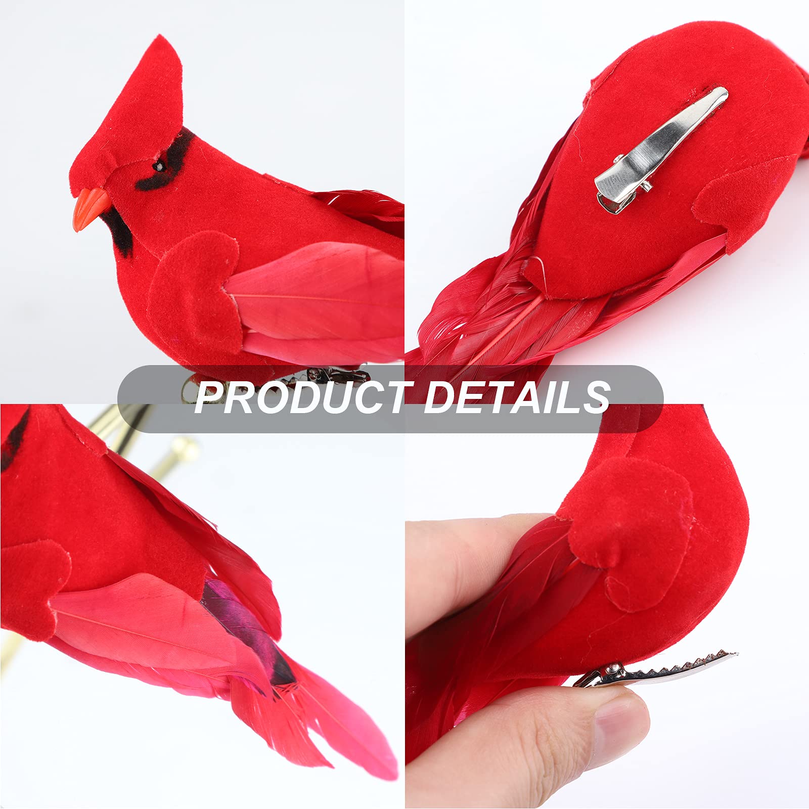 Decorazioni Natalizie Cardinali Rossi Con Clip - Confezione Da 12 Uccelli Artificiali In Piume Per Albero Di Natale