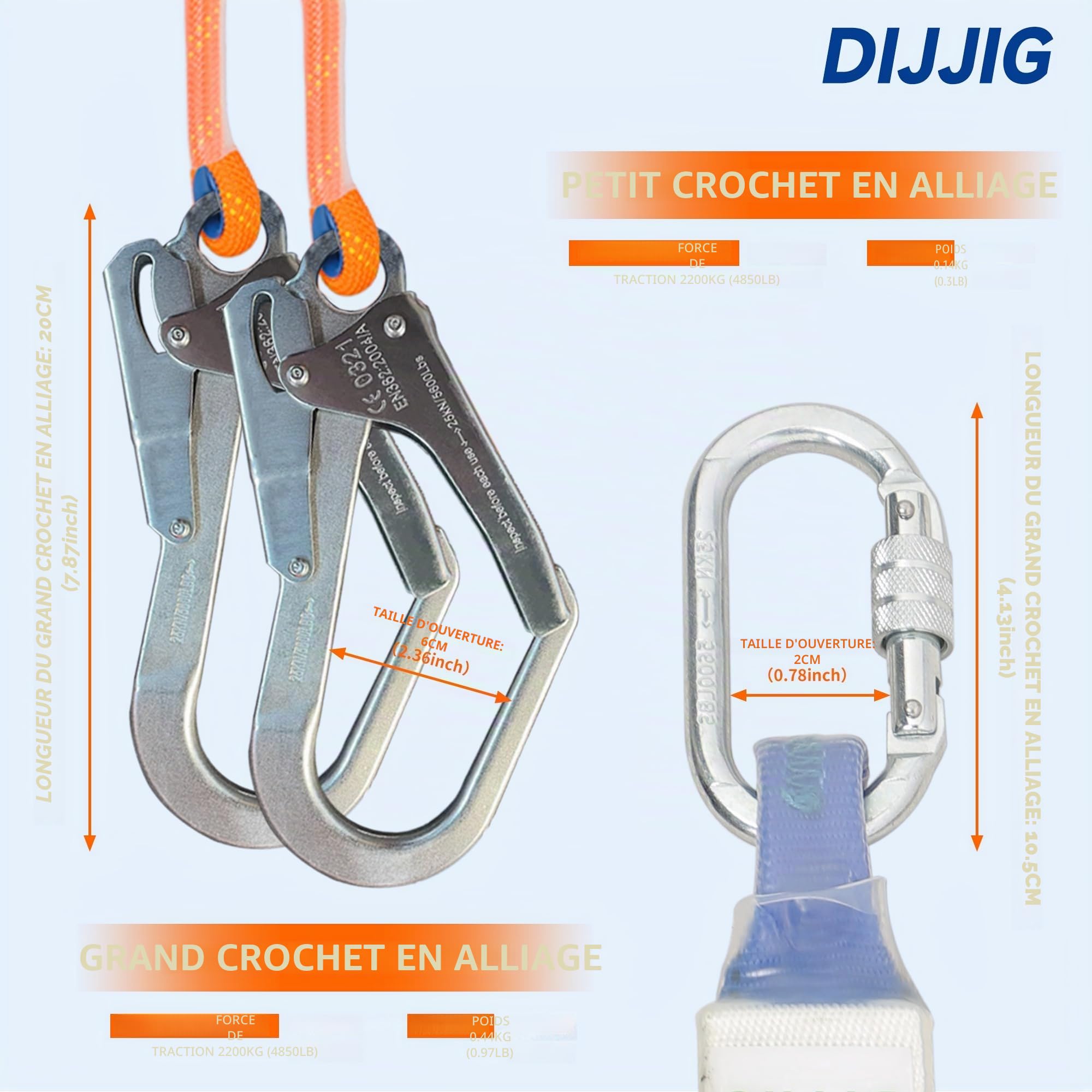 DIJJIG Kit de Harnais de Sécurité avec 1.8M Lanyards Protection de La Taille et Des Épaules Projets de Construction Opérations de Toit à Haute Altitude Harnais de Sécurité Anti-Chute CE