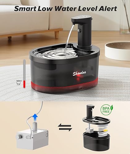 Miniatura 5 de Fuente de agua inalámbrica para gatos, fuente para gatos con batería de 5000 mAh, fuente inalámbrica para beber mascotas de 101 oz3 L con sensor de