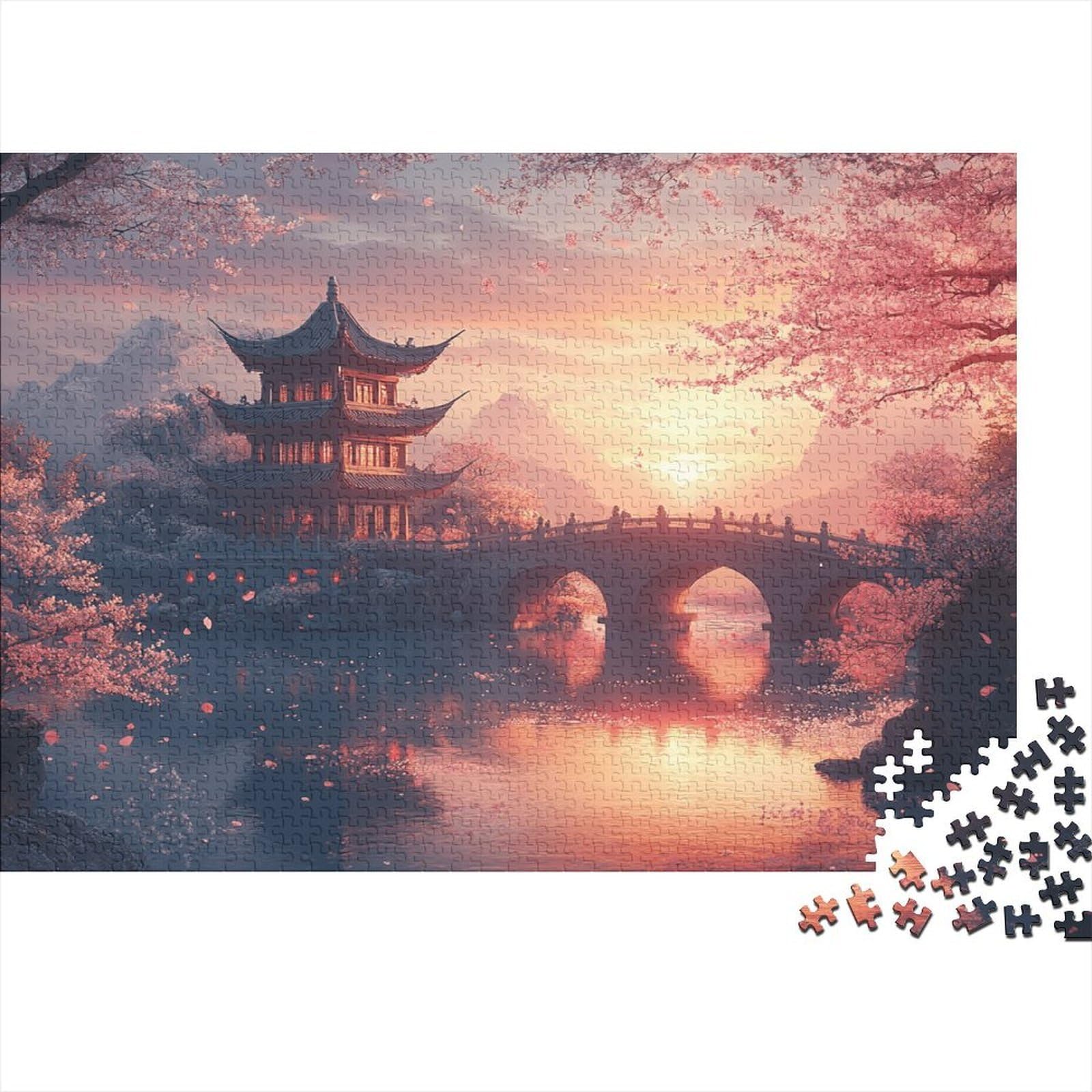 Chinese Architecture Sunset 1000 Piece Jigsaw Puzzle Puzzle Game for Family Paper Jigsaw for Adults Home Decor Relaxation 52x38cm/1000pcs