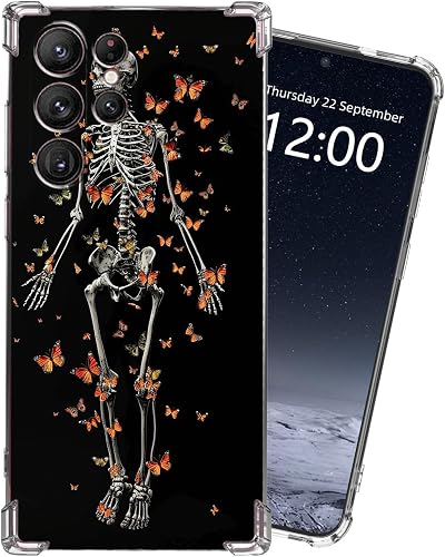 KUJKBFWJ for Samsung Galaxy S24 Ultra Clear Case with [Butterfly Skeleton], Non-