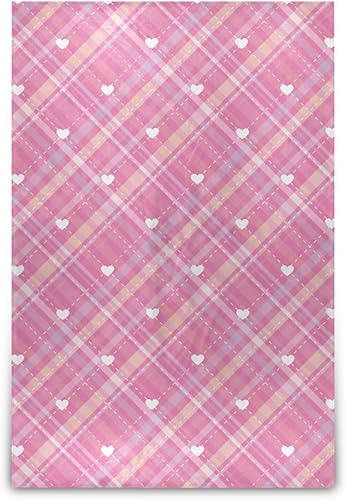 KLL Buffalo Plaid Check Tartan Scotland Pink Love Bed Blanket Spring Plush Blanket Microfiber Flannel Throws 60"x90" for Car, Home Decor, Picnic