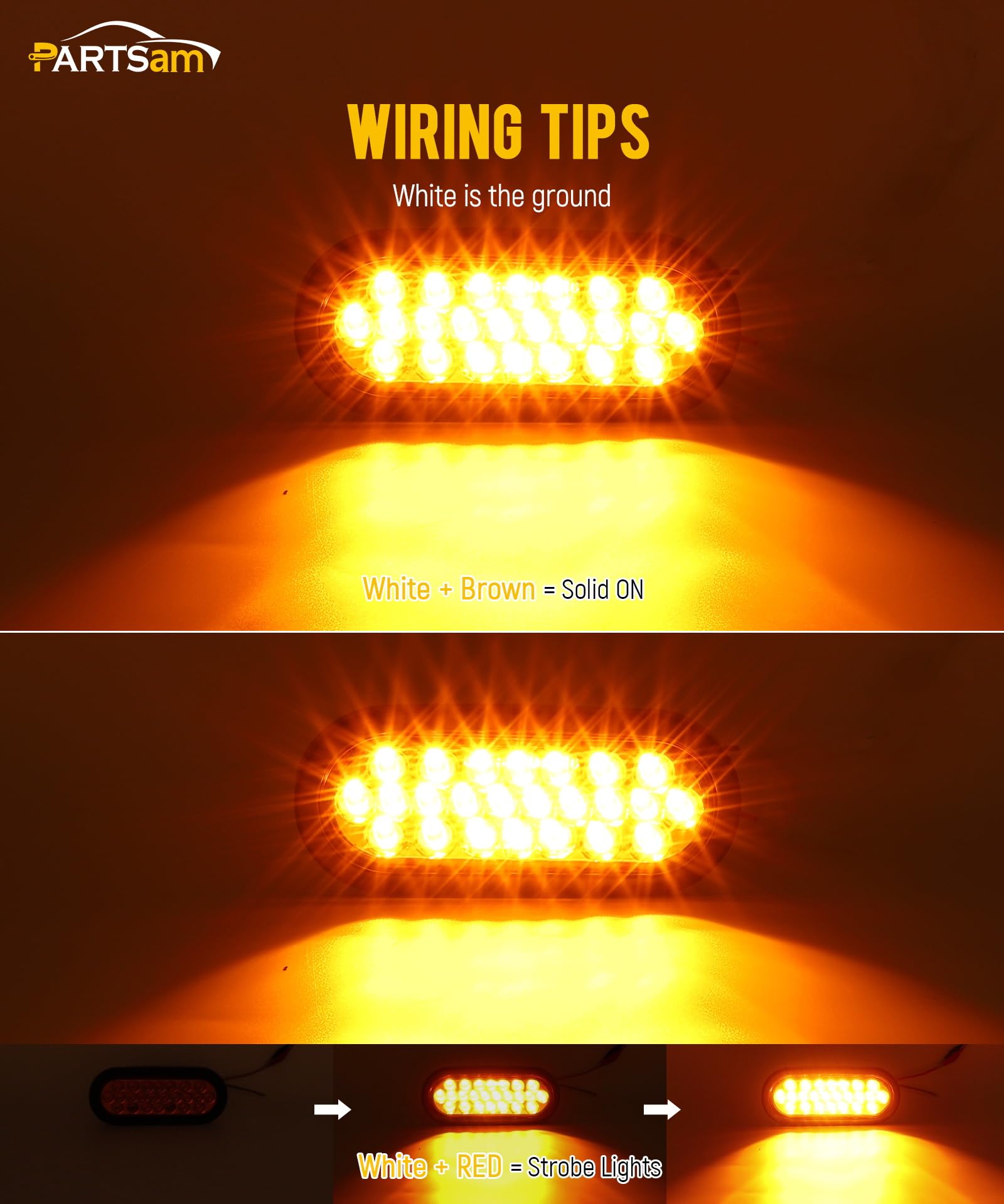 Partsam 2Pcs 6.3 LED Oval Amber Strobe Lights 24LED Djibouti
